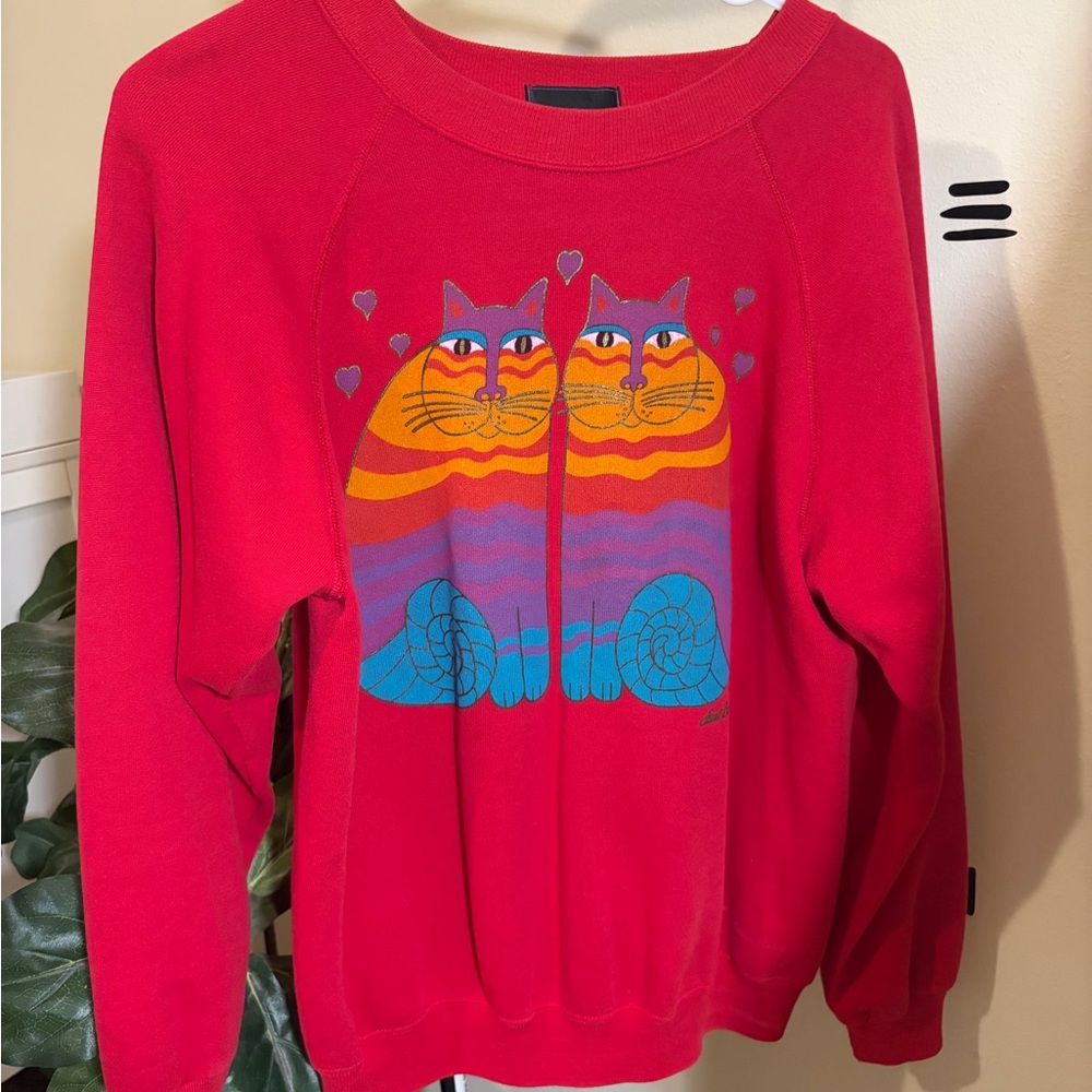 Laurel Burch 80s Red Sweater with Colorful Cat